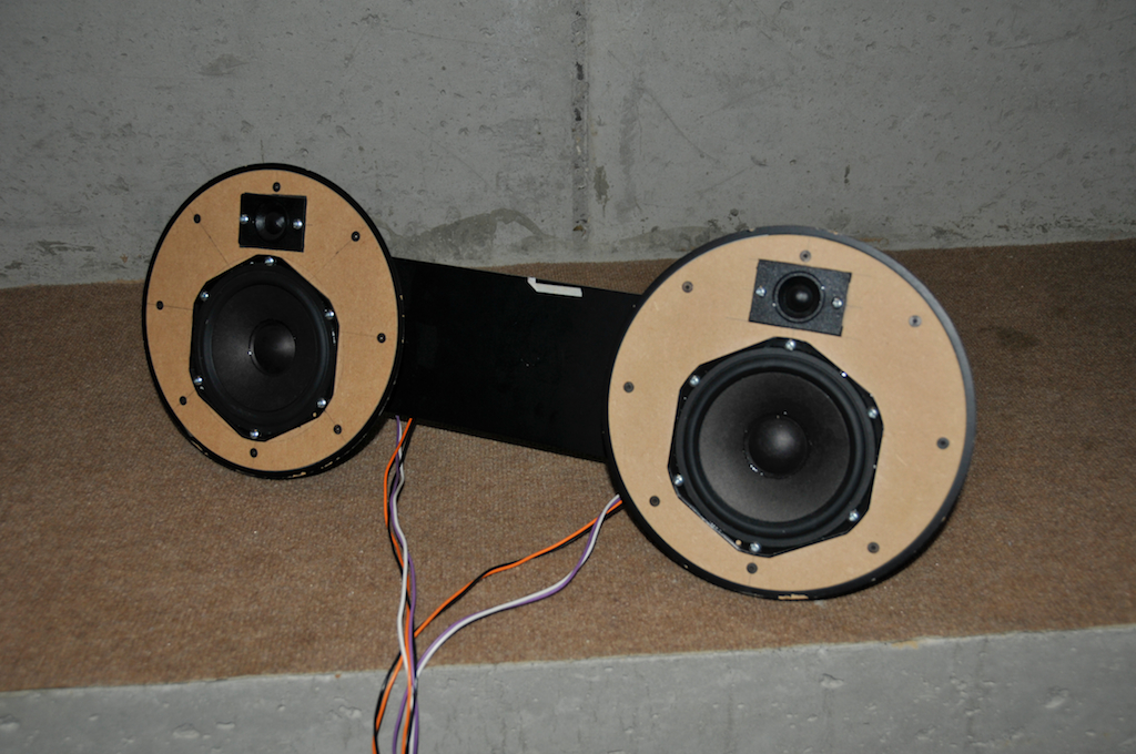 Prototype #2 (front) - Some changes have been made to the drivers, and the baffle shape is more like the "real thing"