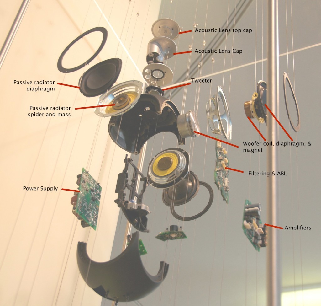 BeoLab 3 exploded view with all the bits labelled.