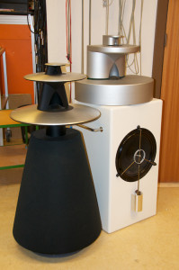 BeoLab 5 and its early prototype. This version was a late prototype of the lens geometry and the ABC demonstration / test device.