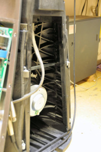 A closeup of the ribs on the inside of the woofer enclosure of the BeoLab 9.