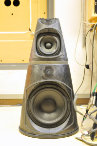 A "naked" BeoLab 9 with the Acoustic Lens assembly removed.